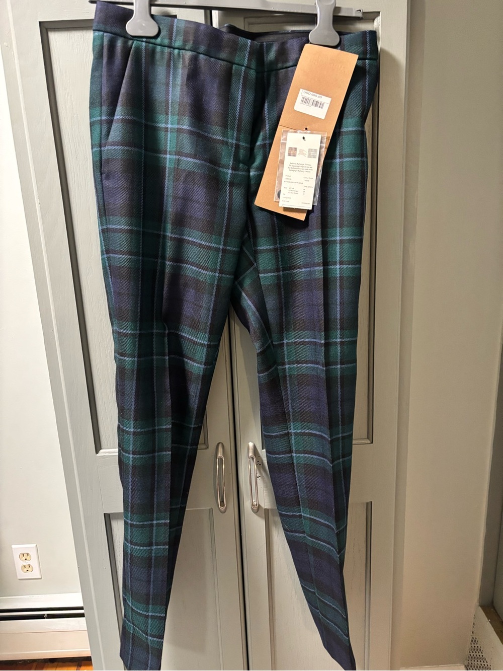 Burberry Green and Navy Plaid Trousers